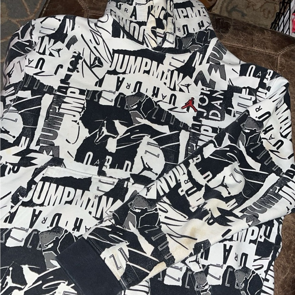 Jordan Black and White Hoodie with Red Logo